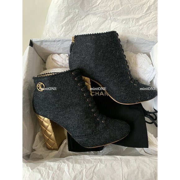 NEW CHANEL gold heel ankle boots size 36.5 - Picture 1 of 8